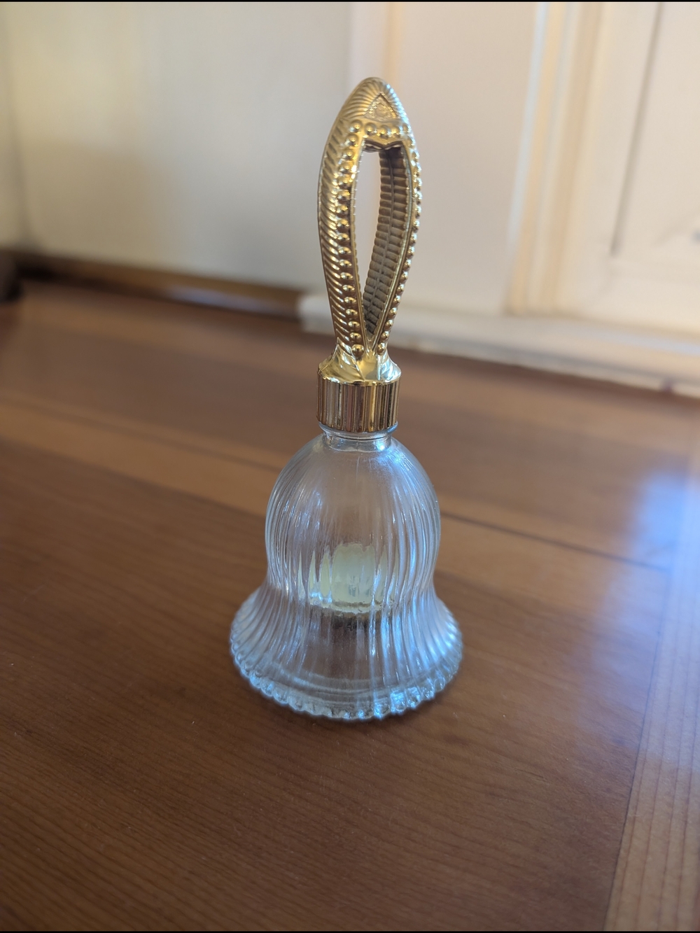 Avon Clear Glass Bell Cologne Bottle with Gold-Tone Bell (Empty)